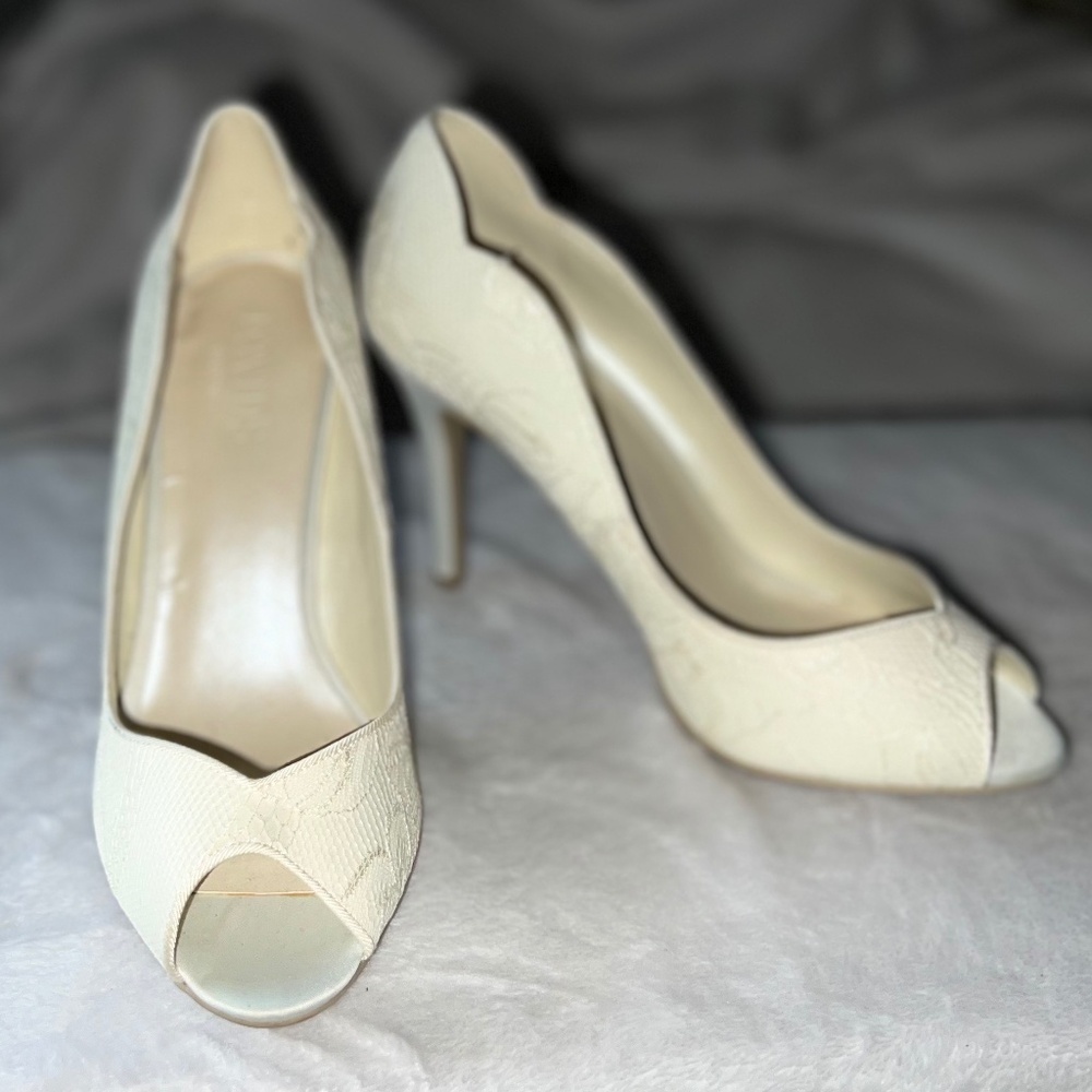 David's Bridal Ivory Peep-Toe Stiletto Heels